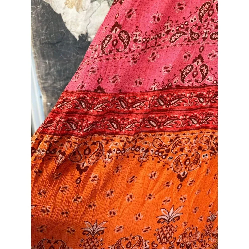 New Farm Rio Anthropologie  Maxi Dress Pink Paisley Sunset Size Large Cover Up - Picture 9 of 10